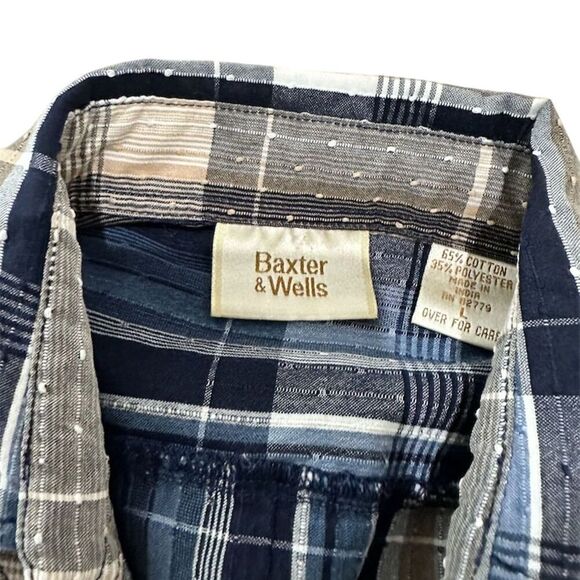 Baxter and wells  Blue Plaid Long Sleeve Button-Down Shirt Size‎ L - Picture 2 of 7